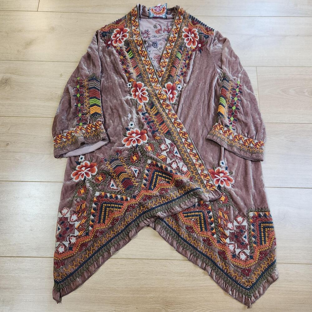 Johnny Was Kimono Jacket Womens Medium Floral Silk Velvet Embroidered Duster